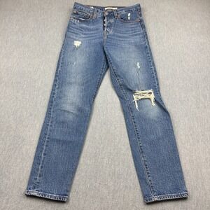 Levis Jeans Womens 25x27 Blue Denim Distressed Button Fly Straight High Rise